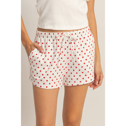 Polka Dot Drawstring Shorts: RED