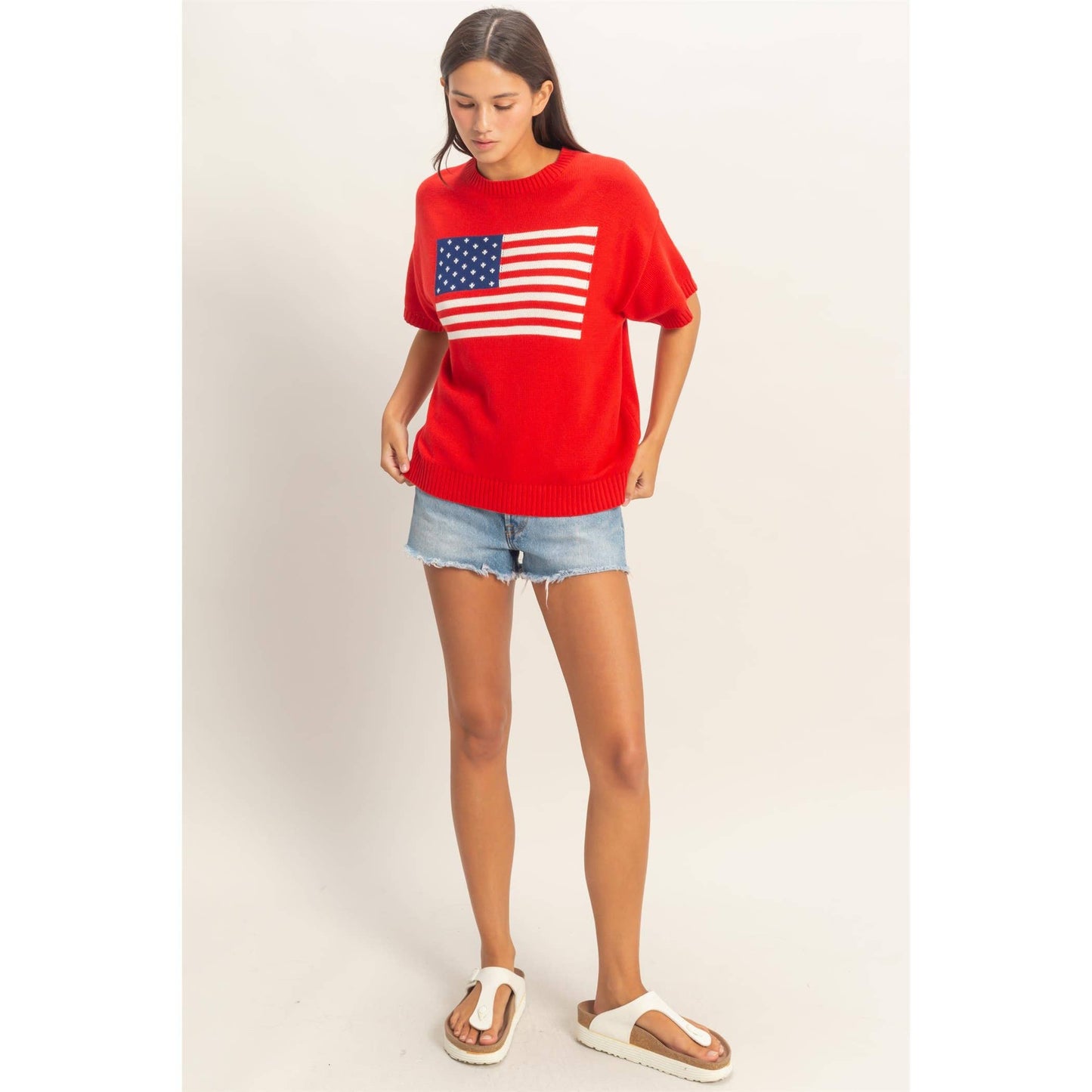 American Flag Knit Top: RED