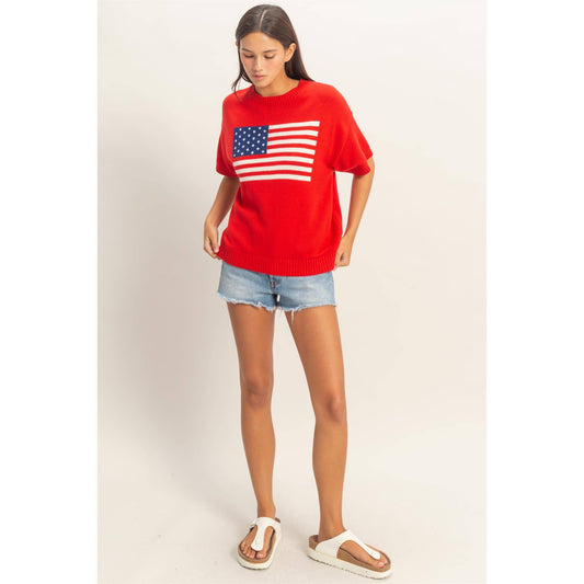 American Flag Knit Top: RED