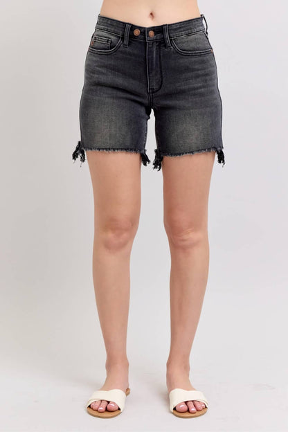Judy Blue Cut Off 2 Button Dad Shorts: BK