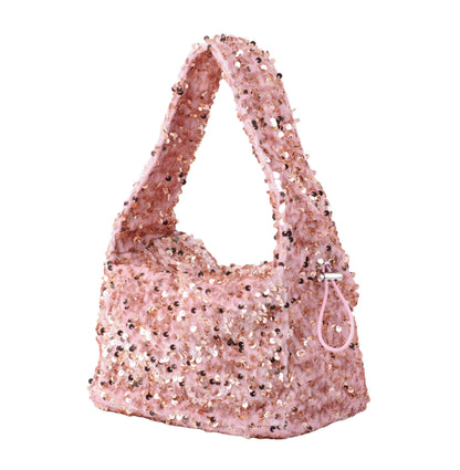 Pink Fuzzy Sequin Strap Bag