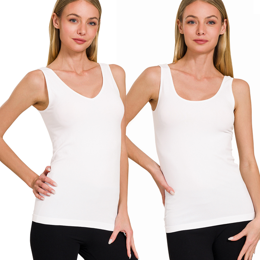 V-neck/U-neck Seamless Tank: WHITE