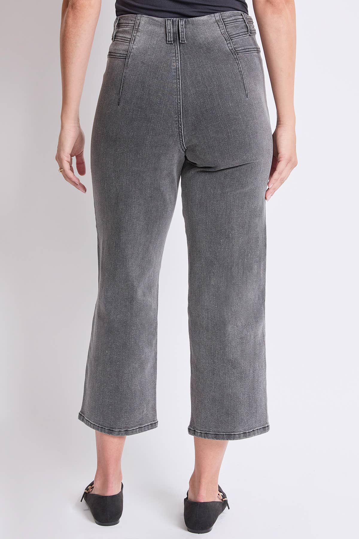 HR Crop Wide Leg Jeans-Grey