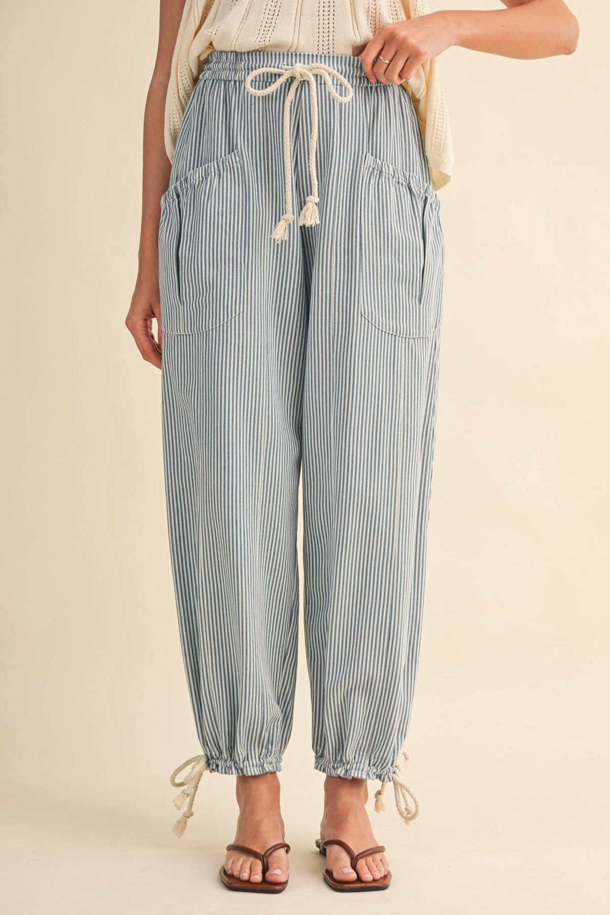 Striped Parachute Pants: Denim