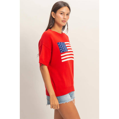 American Flag Knit Top: RED
