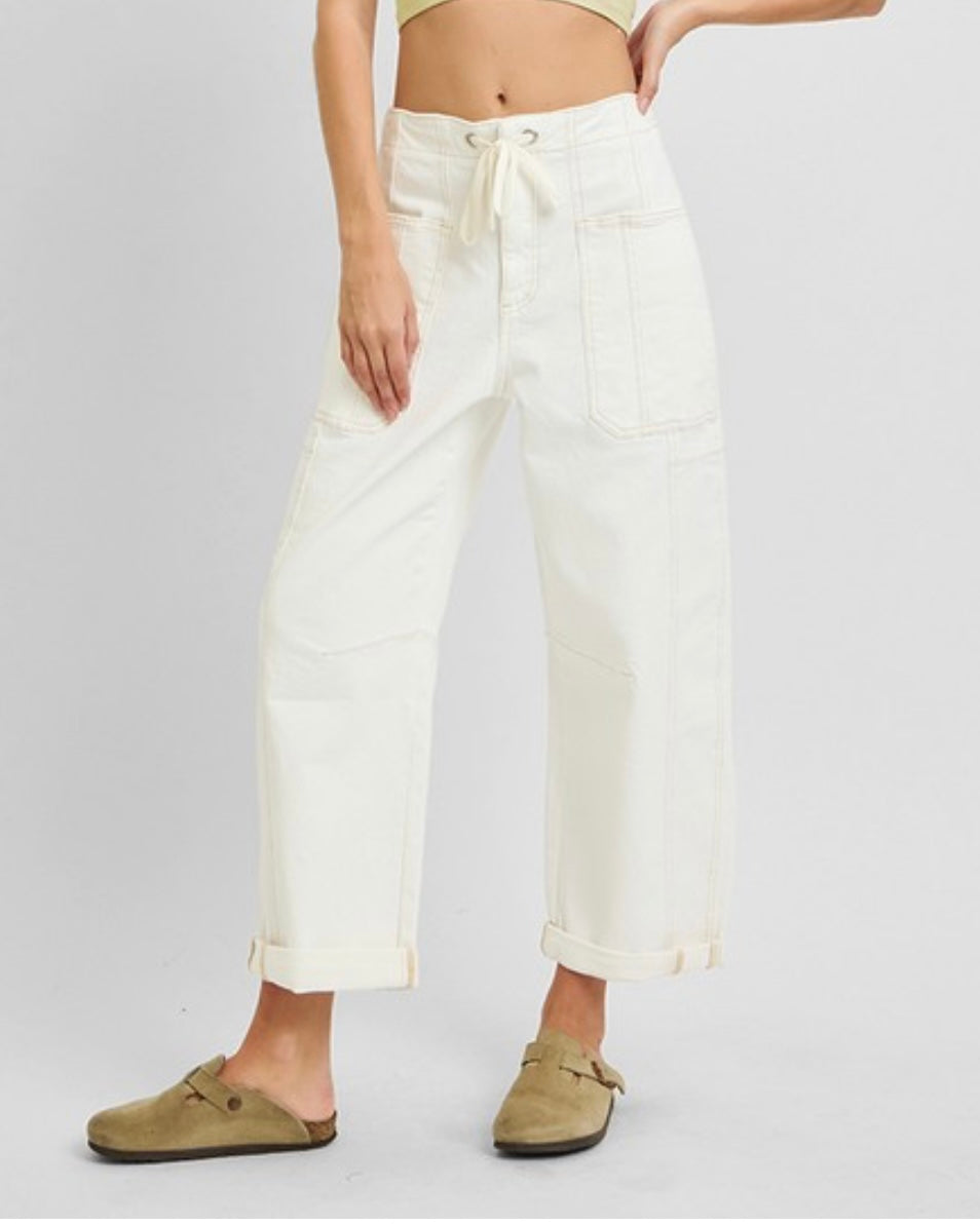 HR Crop Wide Barrel Cream Denim
