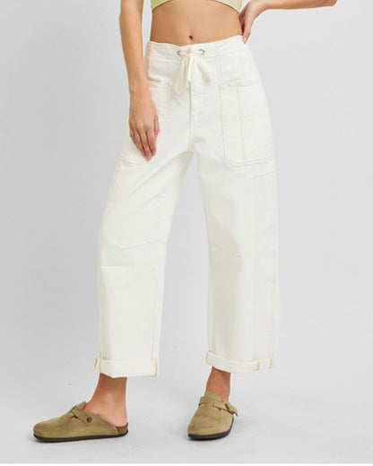 HR Crop Wide Barrel Cream Denim