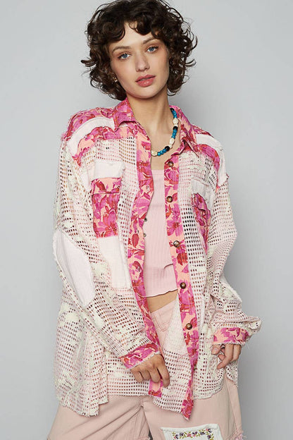 Blue Crochet Lace Floral Top