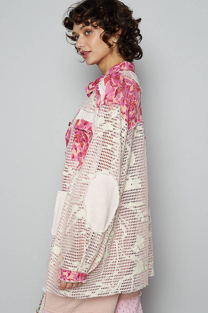 Blue Crochet Lace Floral Top