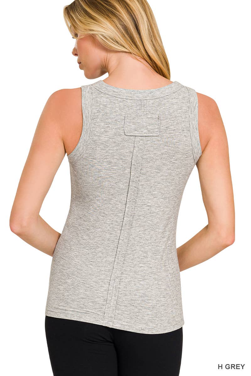 Ribbed Round Neck Tank Top: H GREY