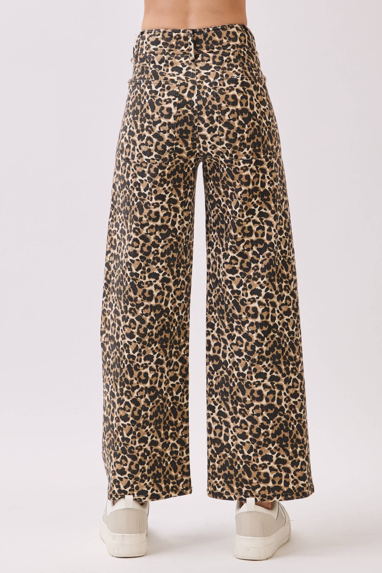 Stretch Twill Leopard Wide Leg Pants