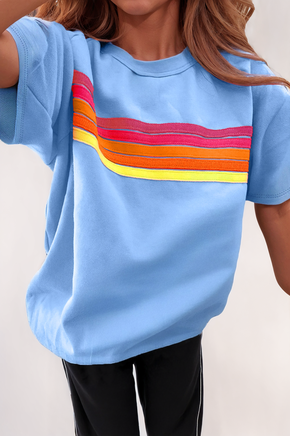 Striped Patch Front Short Sleeve Tee