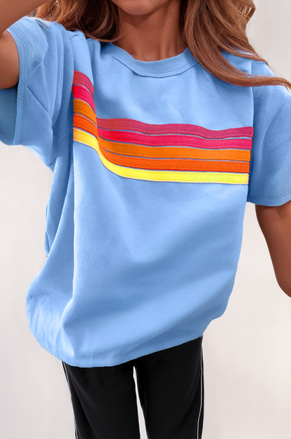 Striped Patch Front Short Sleeve Tee