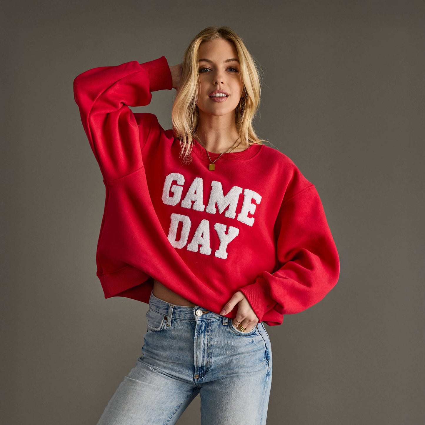 Red Fuzzy Letter Game Day Sweatshirt