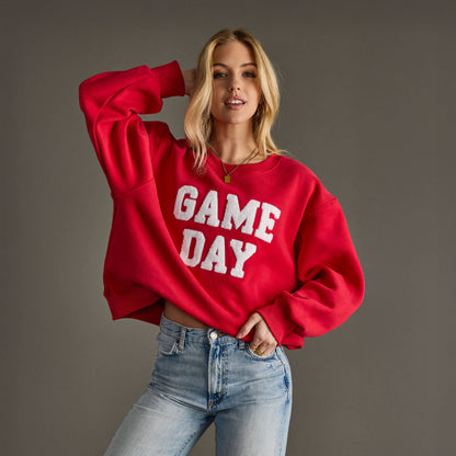Red Fuzzy Letter Game Day Sweatshirt