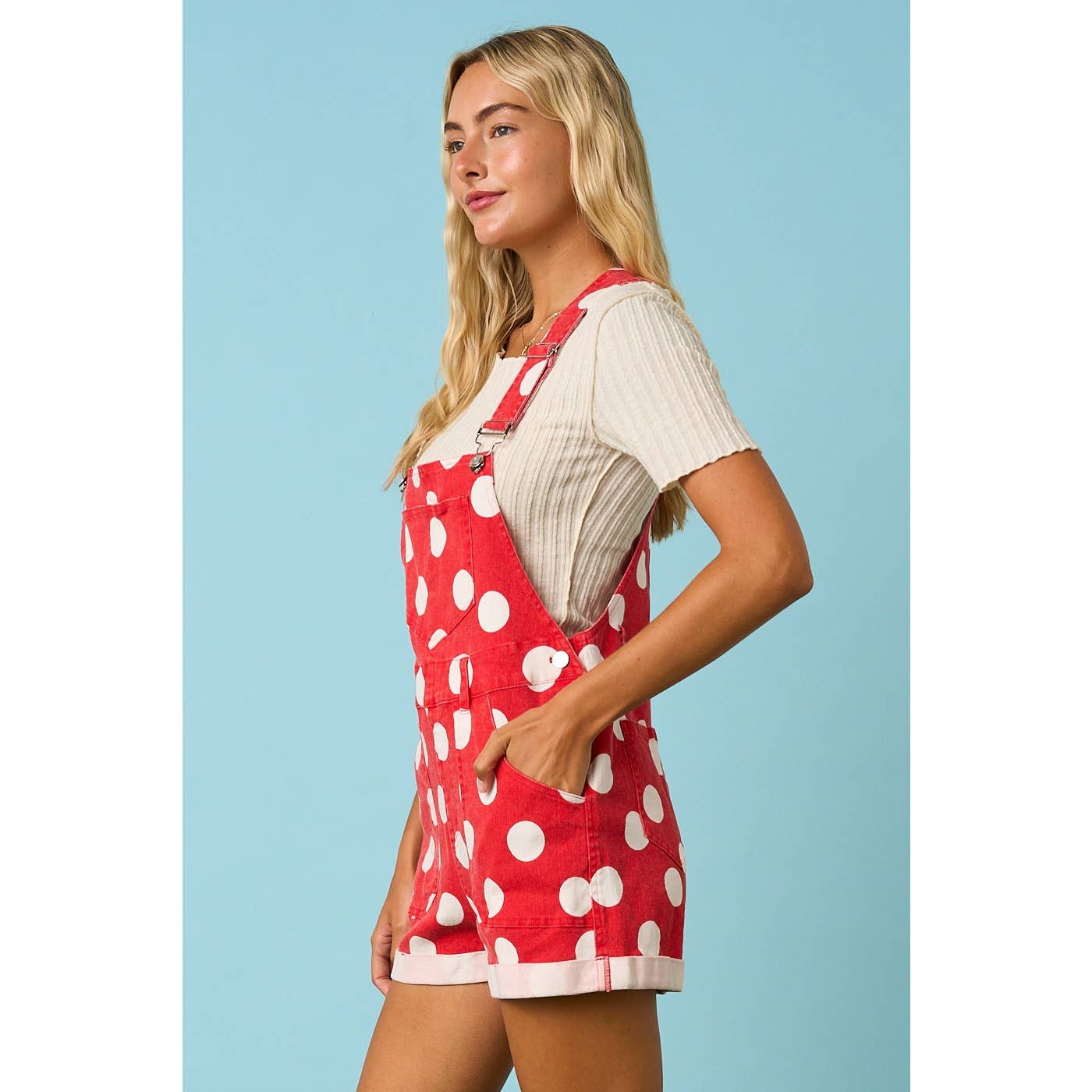 GAME DAY POLKA DOT ROMPER BIB OVERALLS: RED
