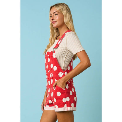GAME DAY POLKA DOT ROMPER BIB OVERALLS: RED