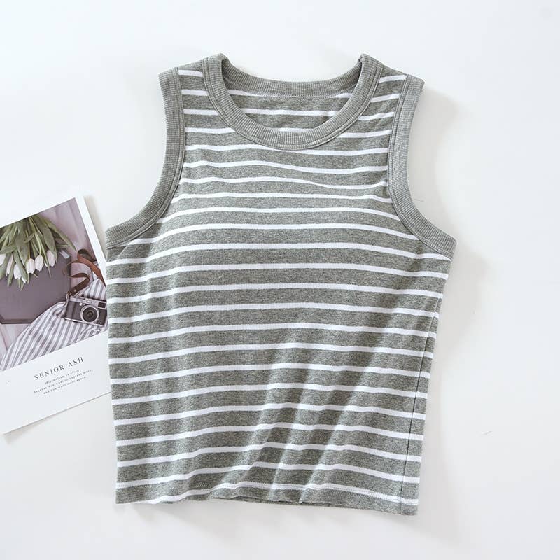 Stripe Tank w Shelf Bra: White/Black