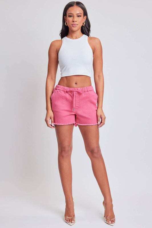 Pink Frayed Hem Jogger Shorts
