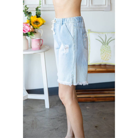 Elastic Waist Denim Shorts: LT Denim