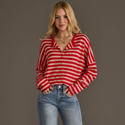 Red & Lt. Pink Striped Cardigan