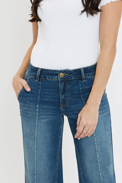 Mid Rise Front Seam Wide Leg Jeans