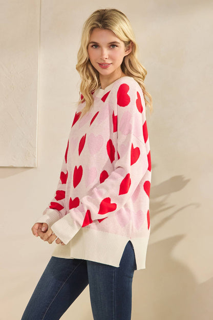 Pink & Red Heart Long Sleeve Sweater