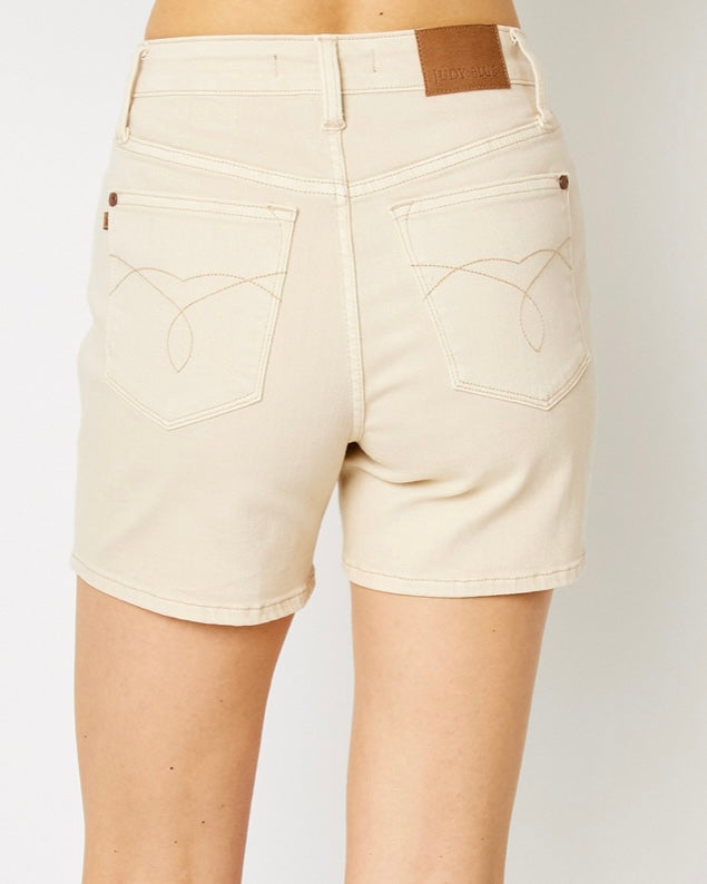 High Waist Garment Dyed Shorts