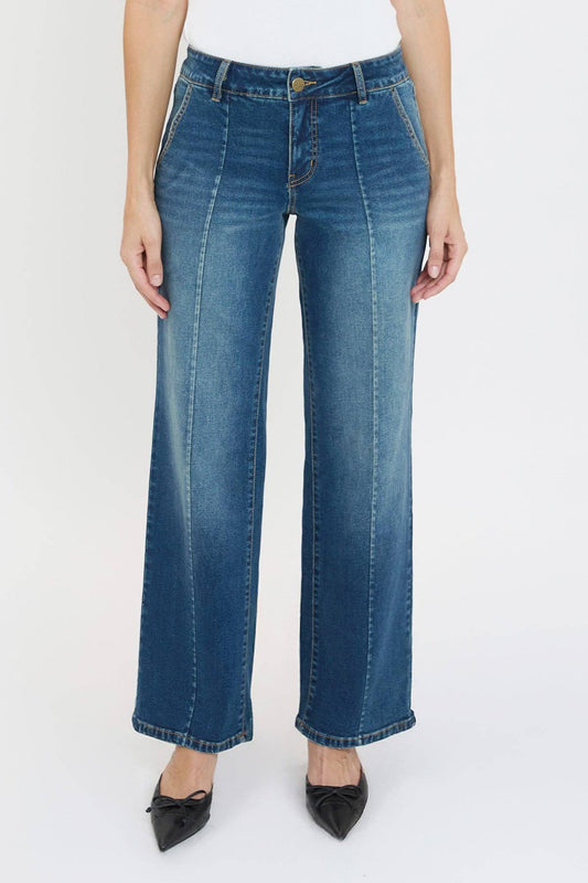 Mid Rise Front Seam Wide Leg Jeans