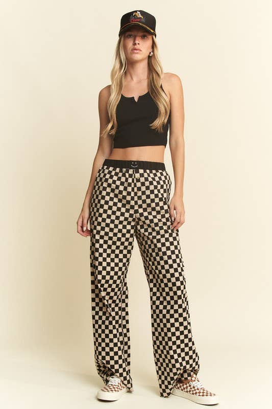 CHECKERED PANTS W/ ELASTIC WAISTBAND