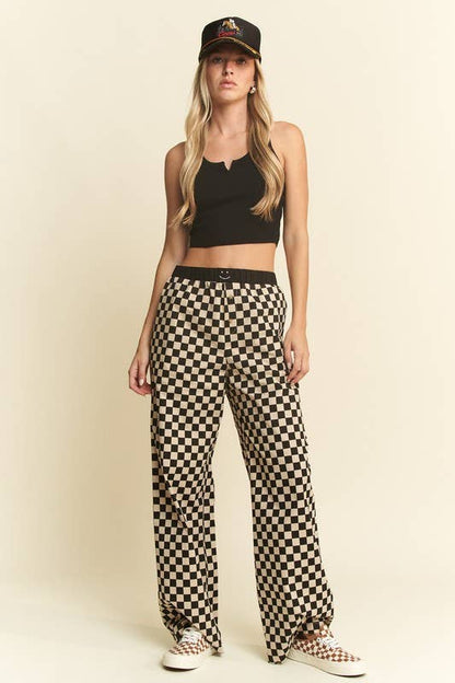 CHECKERED PANTS W/ ELASTIC WAISTBAND