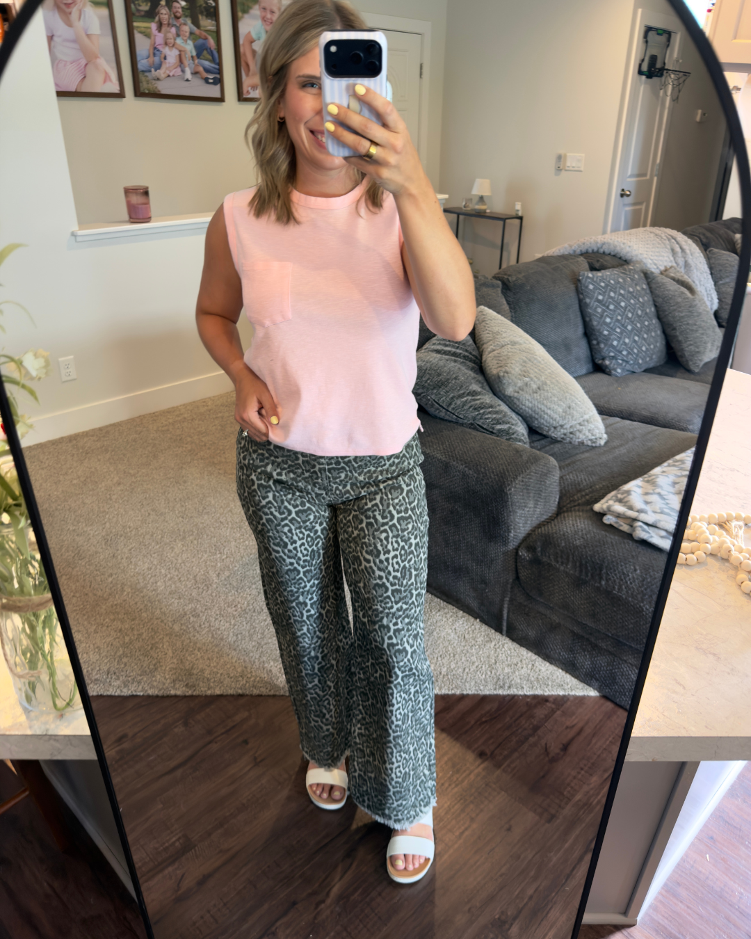 Grey Leopard Wide Leg HW Stretch Jeans