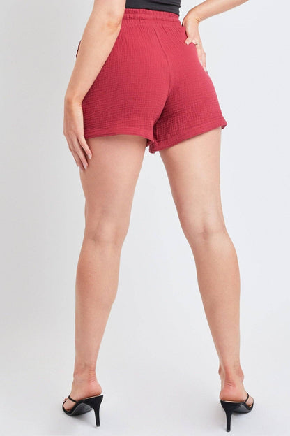 Gauze Drawstring Banded Hem Shorts