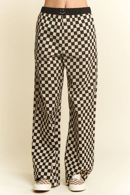 CHECKERED PANTS W/ ELASTIC WAISTBAND