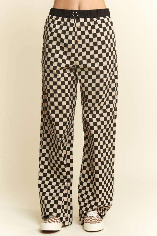 CHECKERED PANTS W/ ELASTIC WAISTBAND