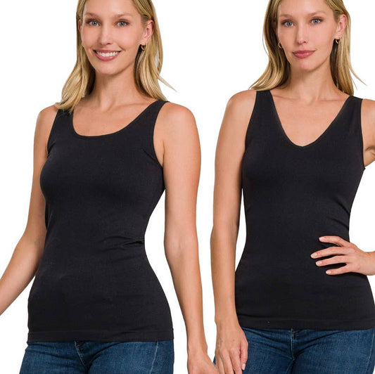 V-neck/U-neck Seamless Tank: BLACK