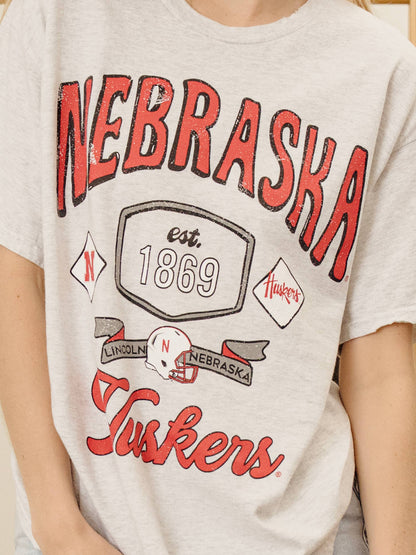Nebraska Huskers Football Patches Thrifted Tee