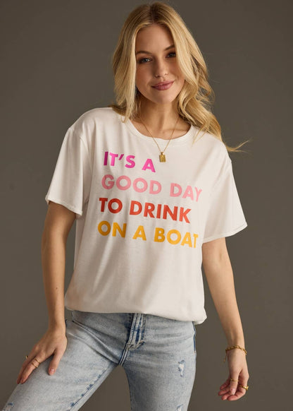 White Drink On A Boat Tee