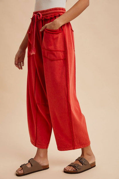 Mineral Wash Barrel Knit Pants: MINERAL RED