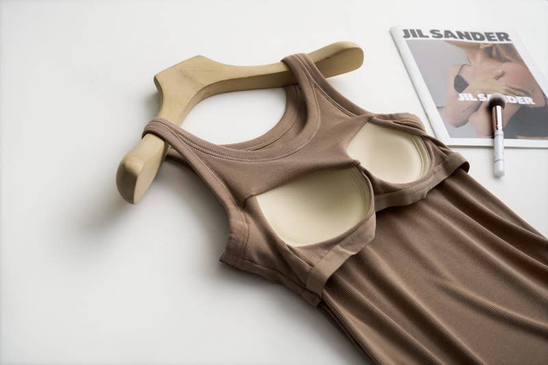 Rib Soft tank top w built in bra: Cocoa