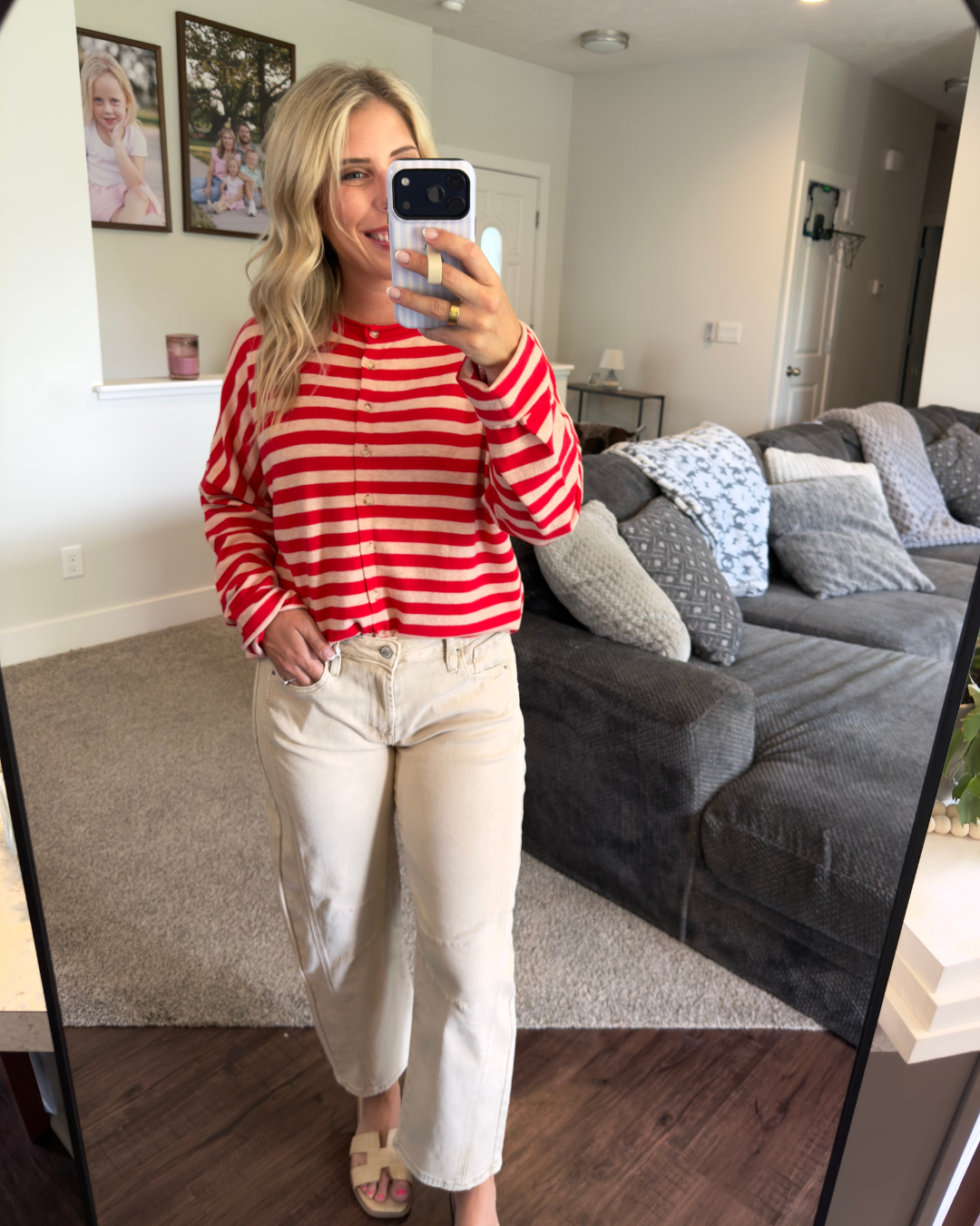 Red & Lt. Pink Striped Cardigan