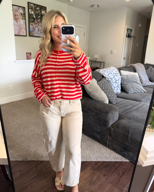 Red & Lt. Pink Striped Cardigan