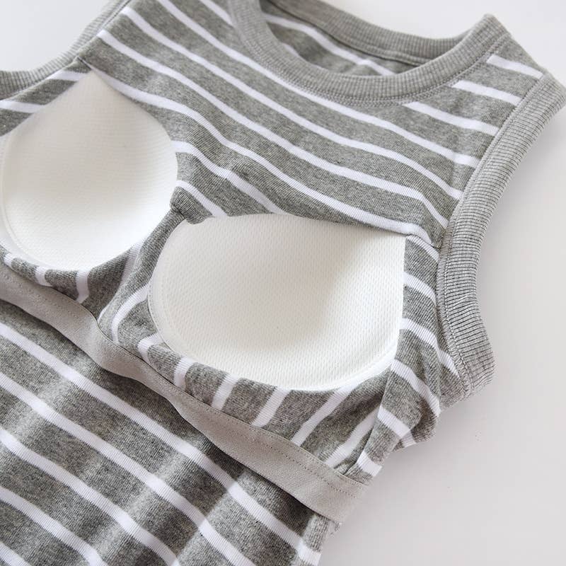Stripe Tank w Shelf Bra: Grey/White