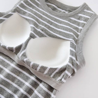 Stripe Tank w Shelf Bra: Grey/White