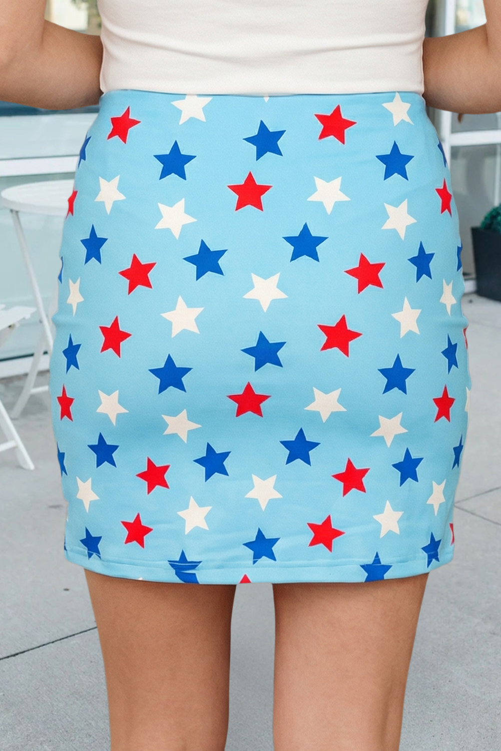 Patriotic Star Printed Drawstring Skort: Blue