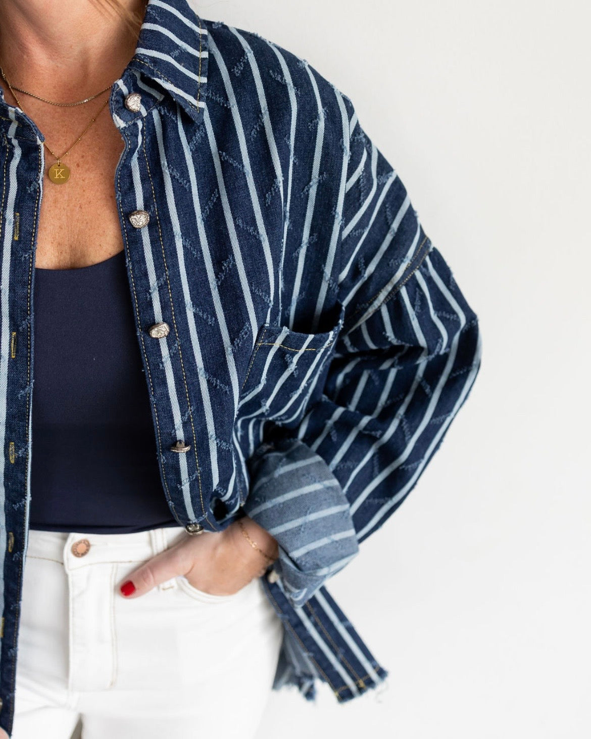 Stripe Denim Button Up Long Sleeve