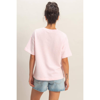 Crew Neck Short Sleeve Top: SOFT PINK