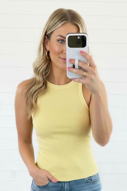 RIB KNIT ROUND NECK TANK: LIME
