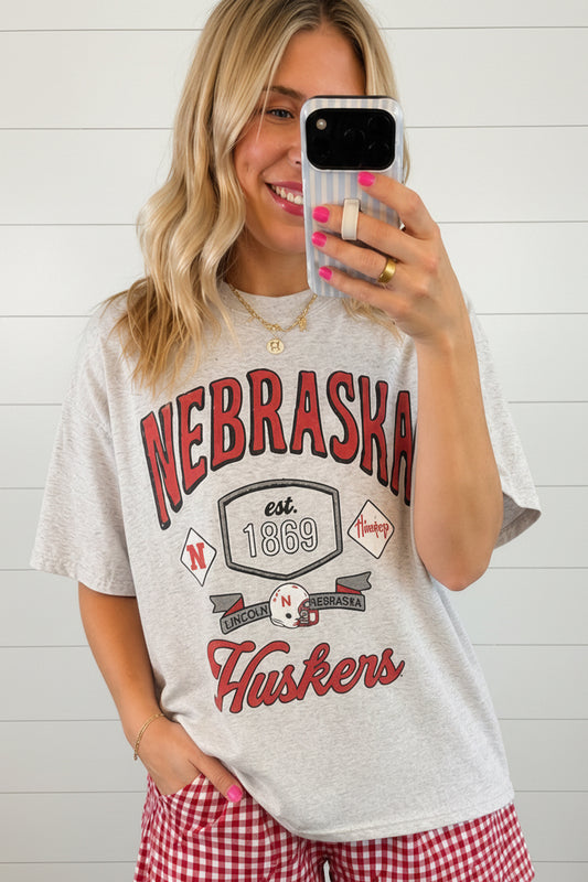 Nebraska Huskers Football Patches Thrifted Tee