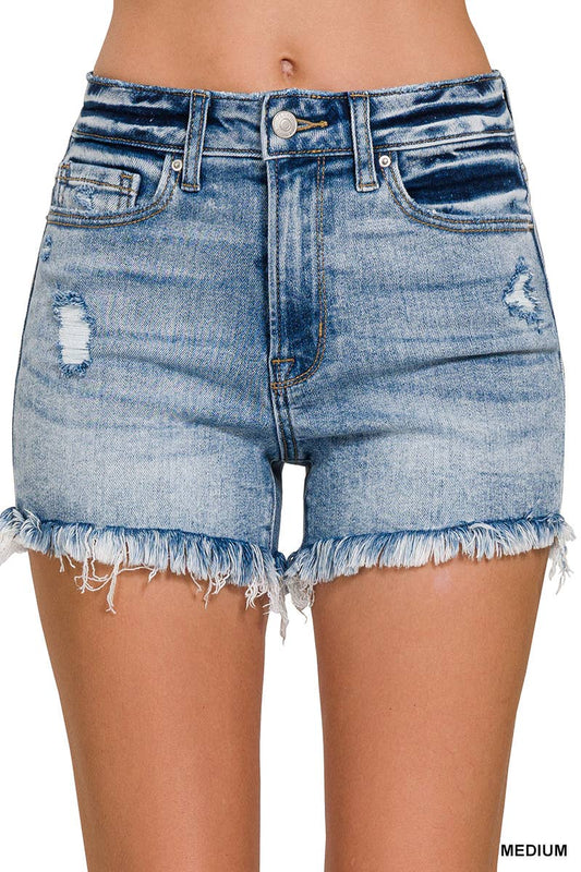 Frayed Hem Distress Denim Shorts: MEDIUM